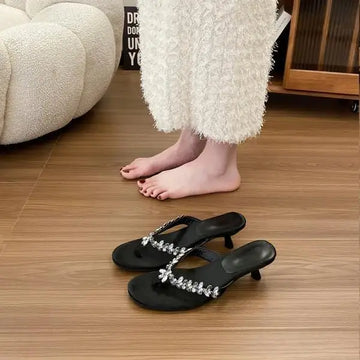 Xajzpa Slippers Women Summer Beach Shoes Rubber Flip Flops Glitter Slides Heeled Mules Sabot Hawaiian Jelly High Pumps Crystal Glitter